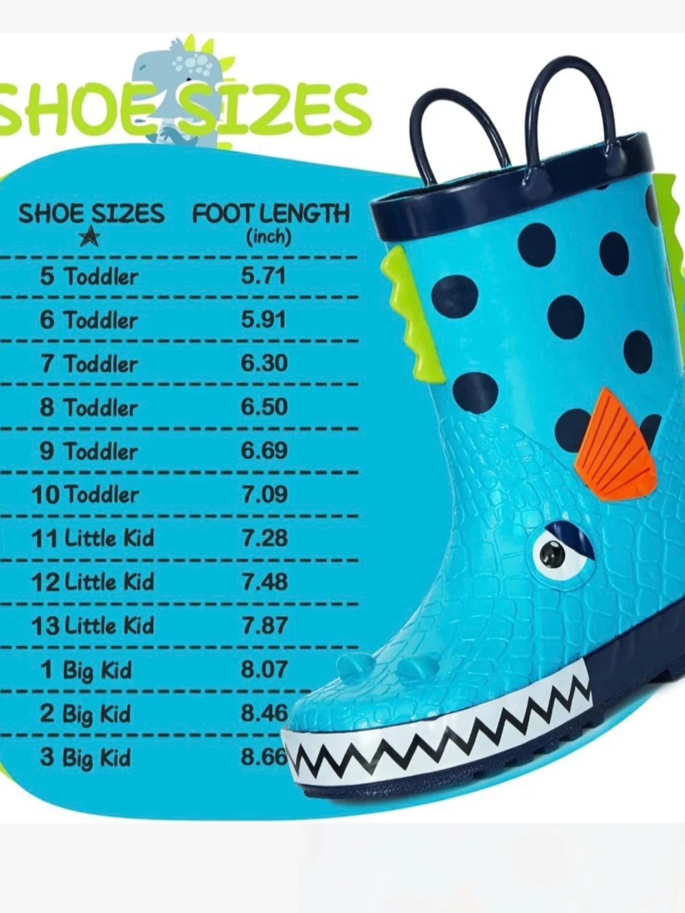 Kushyshoo Rubber Big Kids Rain Boots Piranha 3D Cartoon Rain Boots! Size 1